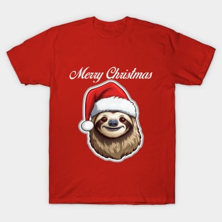 Sloth Wearing Santa Hat - Merry Christmas (White Lettering) T-Shirt